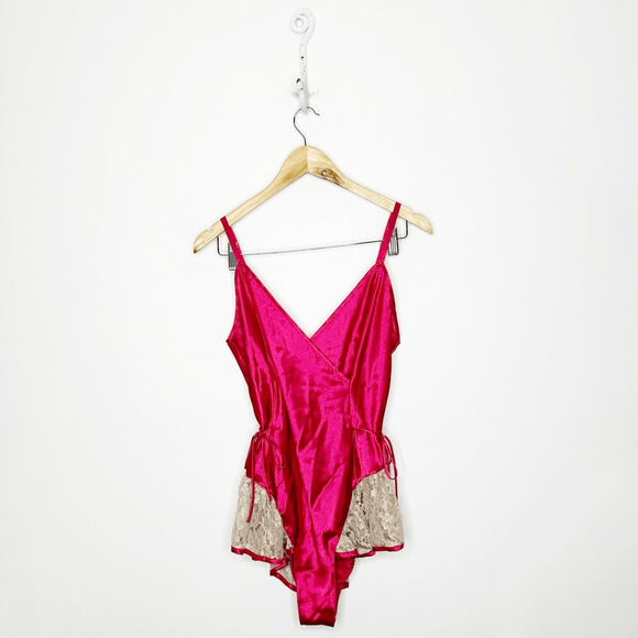 VTG 90s Victoria's Secret GOLD LABEL Skirted Teddy Pink Satin womens M medium - Picture 1 of 7